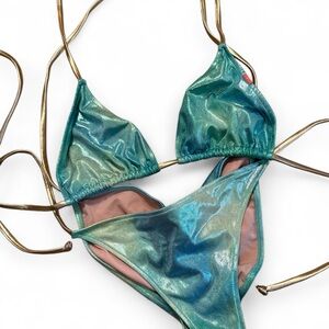 Doll Shimmering Teal Bikini with Gold Straps